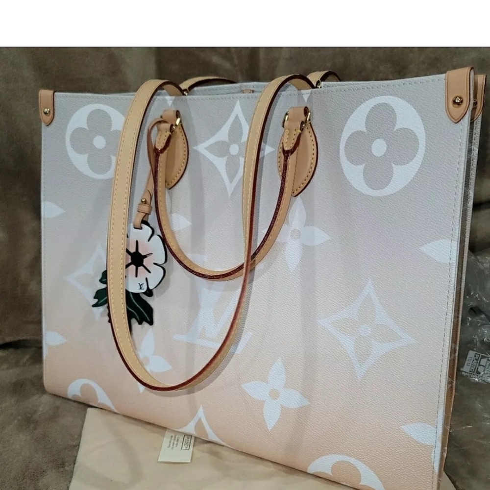 Cream and Tan Structured Tote with Leather Handles